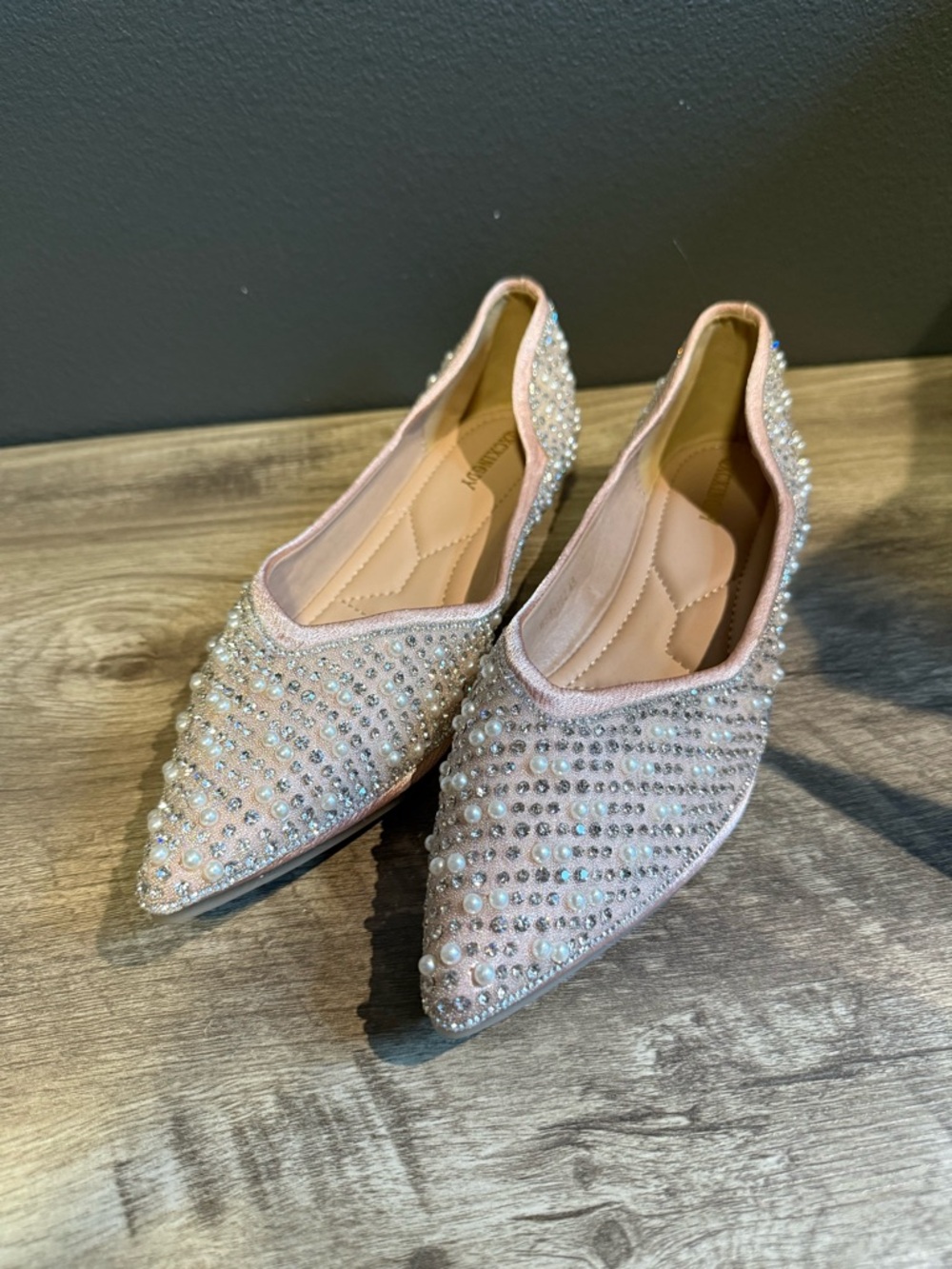 Pearl & Crystal Embellished Pink Pointed Toe Flats